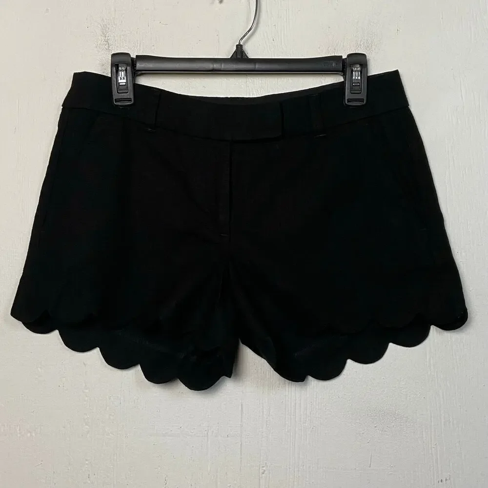 J.Crew Women's Black Linen Cotton Scallop Hem Shorts Size 4 NWT